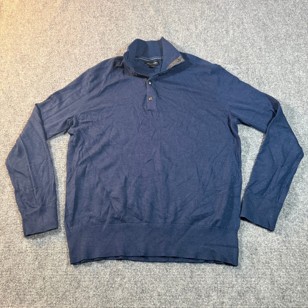 Banana Republic Mens XL Navy Blue Mock Neck 3-Button Pullover‎ Sweater
